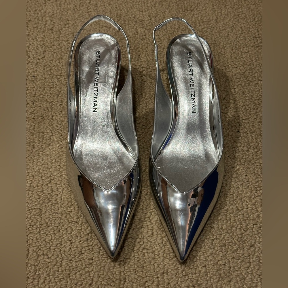Stuart Weitzman Eva 50 Slingback Heels Silver